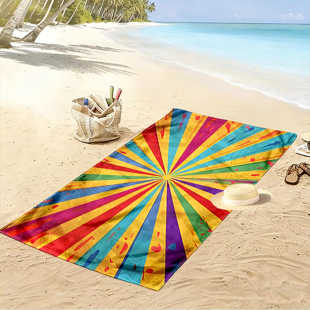 Colorful Radiating Rainbow Pattern Design Beach Towel Quick-drying for Travel Outdoor Sports Jogging Beach and Swimming