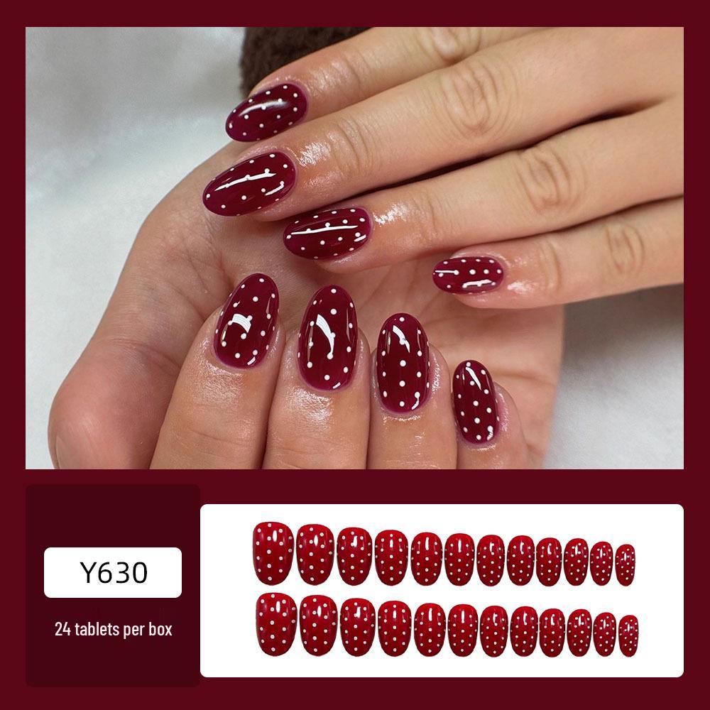 Red Polka Dot Short Oval Nail Tips - Trendy Wearable False Nails