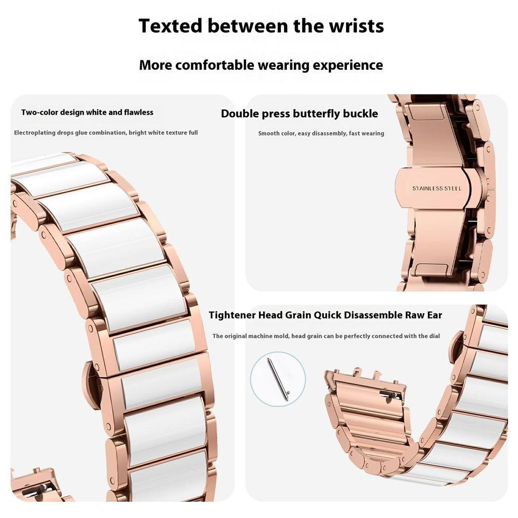 For Samsung Galaxy Fit3 Watch Band Stainless Steel Ceramic-Like Finish Wrist Strap