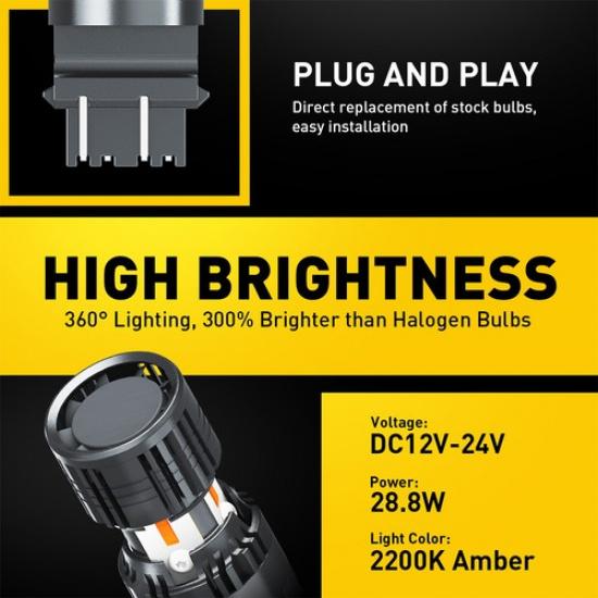 2X AUXITO 3157 LED Turn Signal Light Bulbs CANBUS Anti Hyper Flash Amber 2200K B