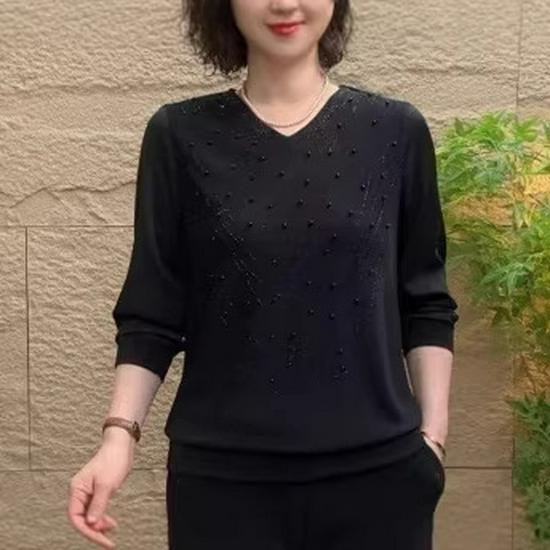 Plus Size Slimming Long-Sleeve T-shirt - Casual & Stylish Spring/Autumn Top for Moms