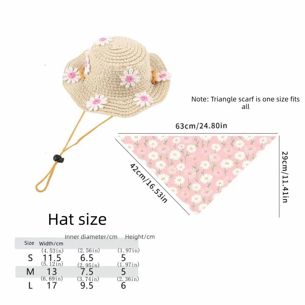 Floral Accents Pet Straw Hat Adjustable Elastic Pet Dress-Up Hat Small Breeds