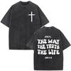 Christian Religious Jesus Forgive Them Father Bible Verse Vintage Acid Washed Tshirt Men Fashion Oversized T Shirts Streetwear
