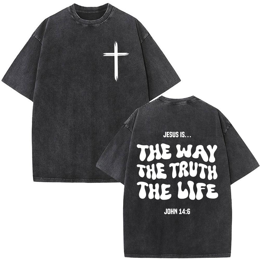 Christian Religious Jesus Forgive Them Father Bible Verse Vintage Acid Washed Tshirt Men Fashion Oversized T Shirts Streetwear