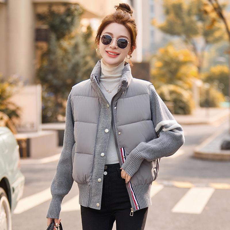 Knitted stand-up collar splicing cotton-padded clothes women's short high-end new fashion cotton-padded clothes splicing warm cotton-padded jackets