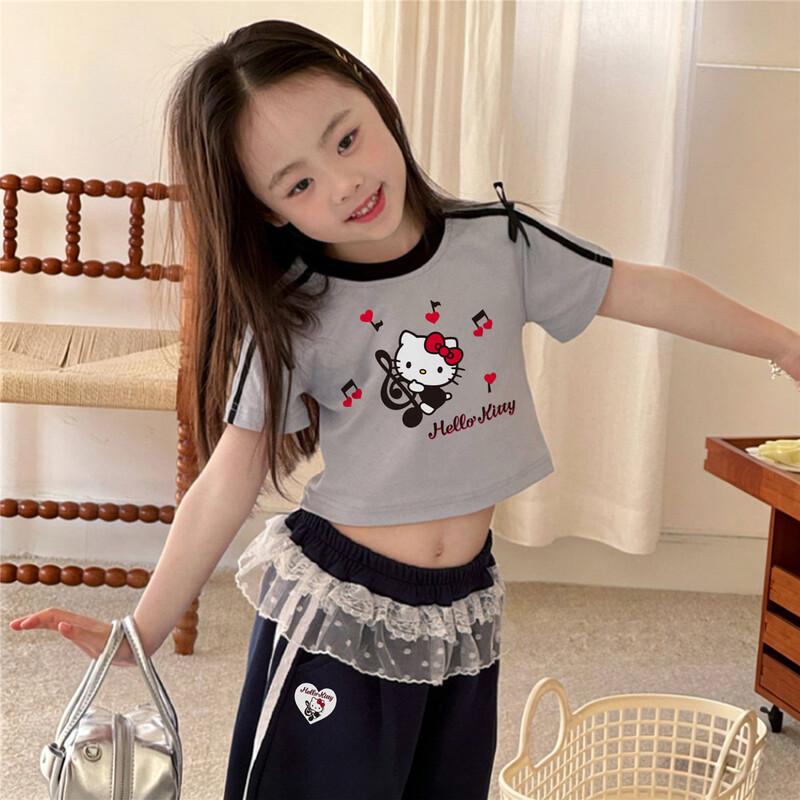 Hello Kitty Girls' Summer Contrast Bow Top & Lace Shorts Set