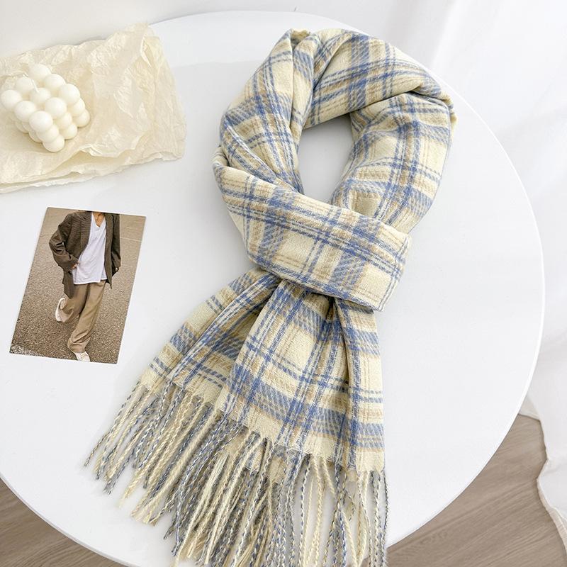 Women S Plaid Scarf Winter Warm Thick Faux Cashmere Versatile Shawl