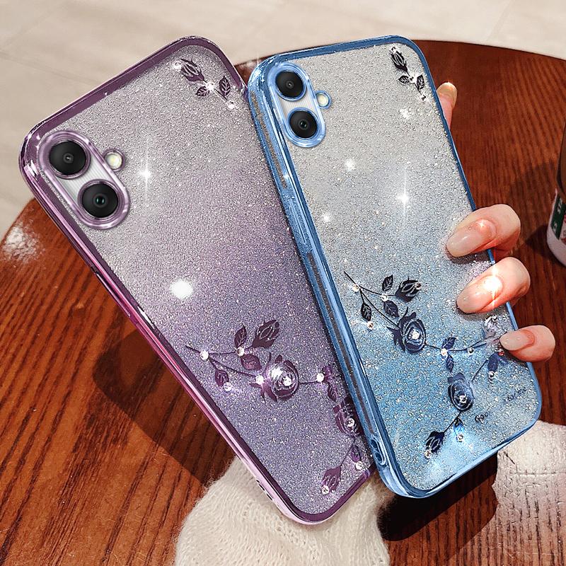 KADEM For Samsung Galaxy A05 4G Case Rhinestone Flower Glitter TPU Smartphone Cover