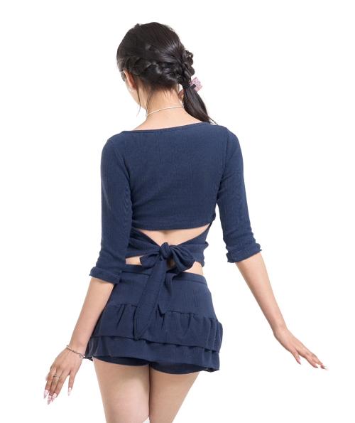 Poeoling Blossom Picot Mini Skirt (Navy)