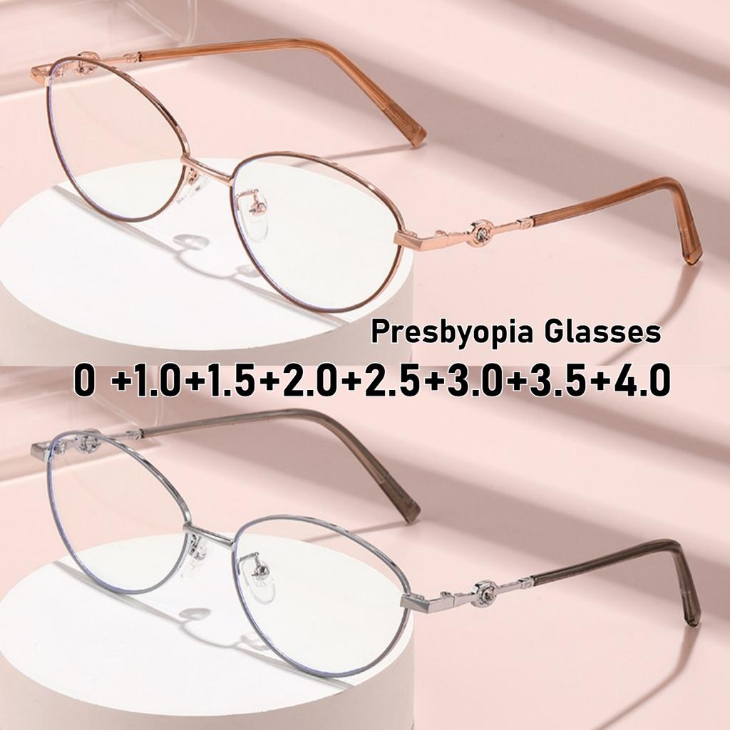 Neutral Fashion Metal Frame Presbyopia Glasses Oval Frame HD Lenses Anti Blue Light Reading Glasses To 4 0