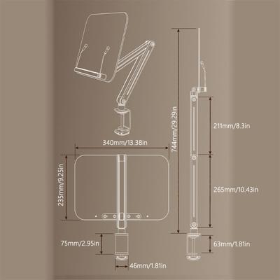 Multi-Winkel Schwenkarme Laptop-Stützarmhalterung, Ergonomische Lesehalterung mit Klemme für Tablets und Notebook mit solider Klemme