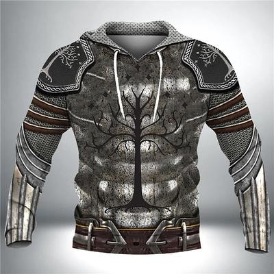 Men's Hoodie Warrior Armor Pattern Daily Casual Retro Long Sleeve Hoodie Vacation Sports