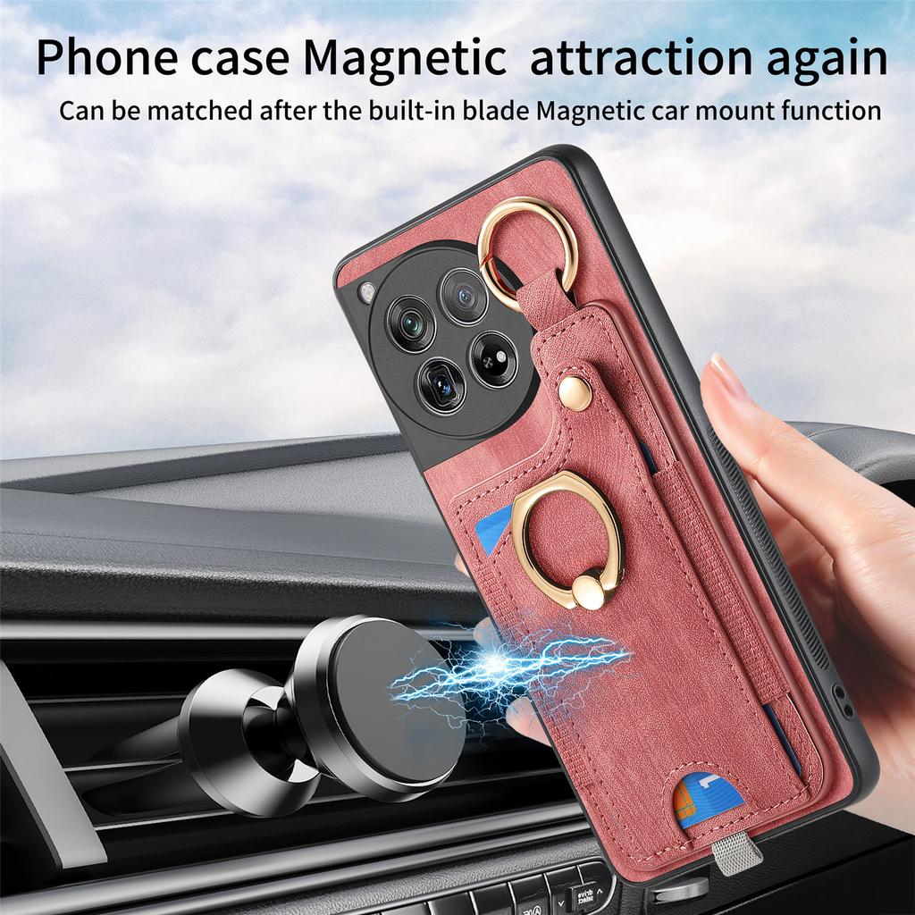 D6 For OnePlus 12 5G Case Leather+TPU Phone Cover with Ring Kickstand Card Bag