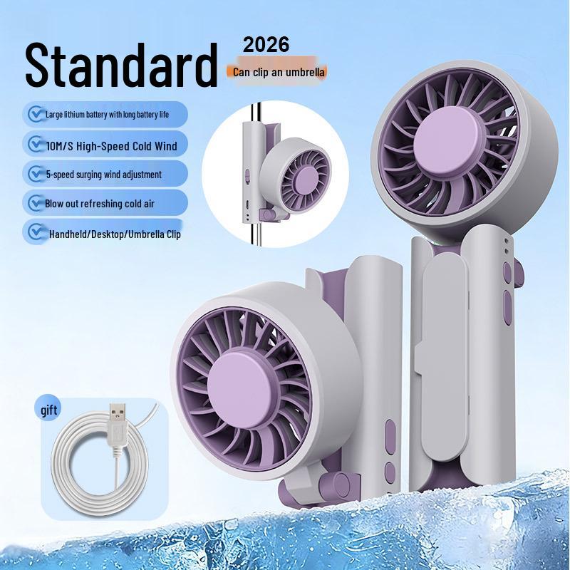 Portable Handheld Fan with Umbrella Clip – Mini Folding, Energy-Saving Cooling for Students Outdoors 5.5*8*19.5cm