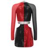 Women‘s 1960s Glitter Sequin Dress Long Sleeve Hollow Out Color Block Mini Sparkle Party Costume for Swinging Night Out