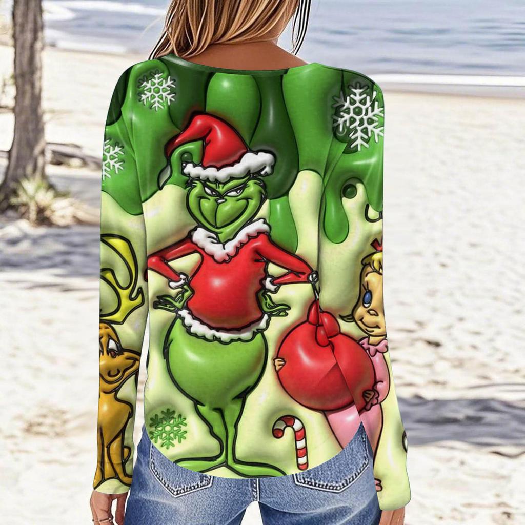 Damenmode, lässig, langärmelig, bedruckt, Rundhalsausschnitt, Pullover, Top, Bluse