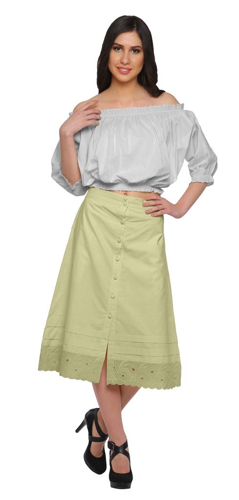 Moomaya Solid Cotton Skirts For Women Button Down A-Line Knee Length Skirts