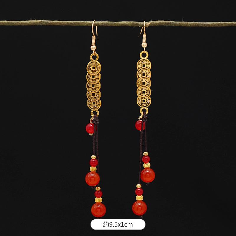 Niche Copper Coins, Fringed Earrings, Mountain Ghosts Spend Money On Long Earrings, Retro Personalized Antique Earrings.