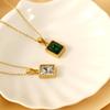 18K Luxury Zircon Stainless Steel Square Pendant Necklace for Women – Fresh, High-End Clavicle Choker