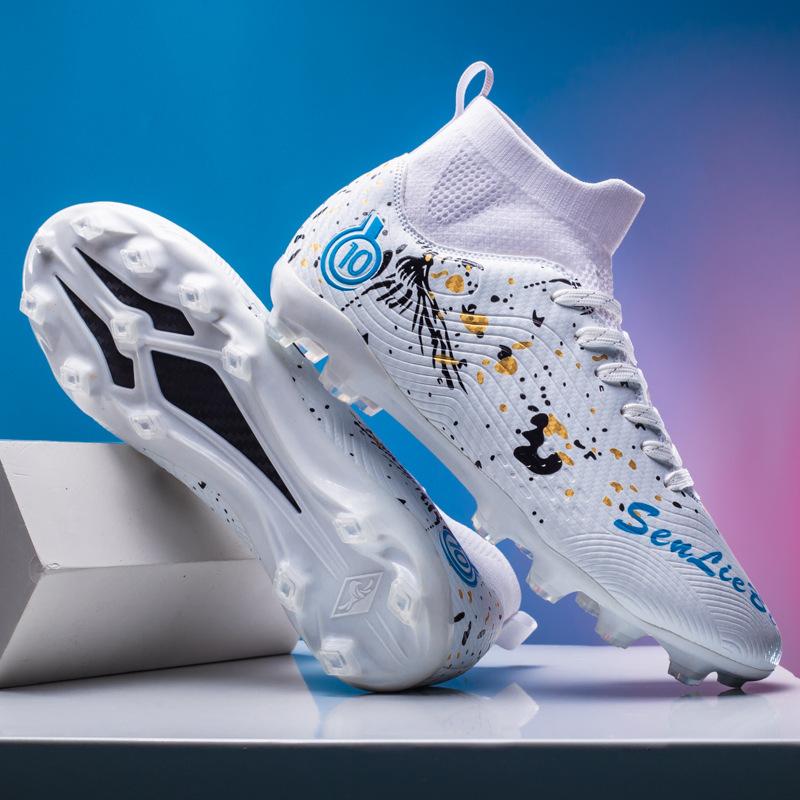 New high-top football shoes with long broken nails Amazon men's and women's football shoes grass student training shoes