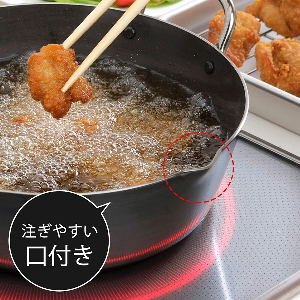 Shimomura Planning Tempura hrnec, smažený hrnec, 24 cm [Made in Japan] Kompatibilní s plynovými hořáky a IH, křupavé smažení, udržuje teplotu oleje, dee