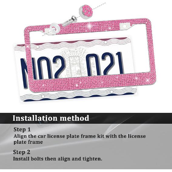 Bling Diamond License Plate Frame,Universal Stainless Steel License Plate Holder Fits U.S. Standard 2 Holes Model,Sparkle License Plate Frames Bling