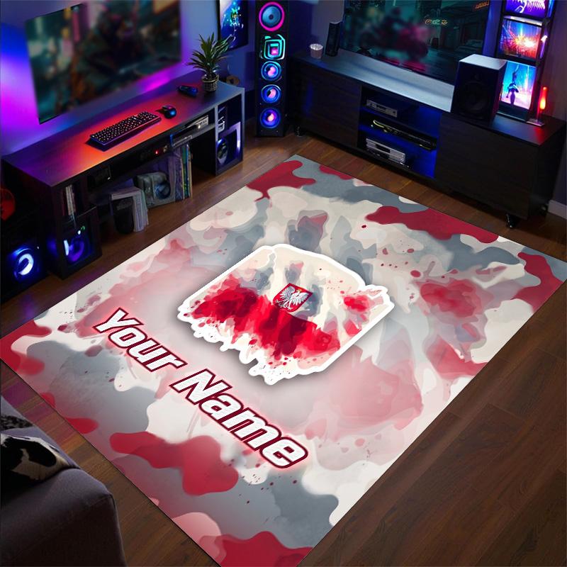 Crystal Velvet Rug Poland Football Print Custom Name Text Floor Mat Home Decor