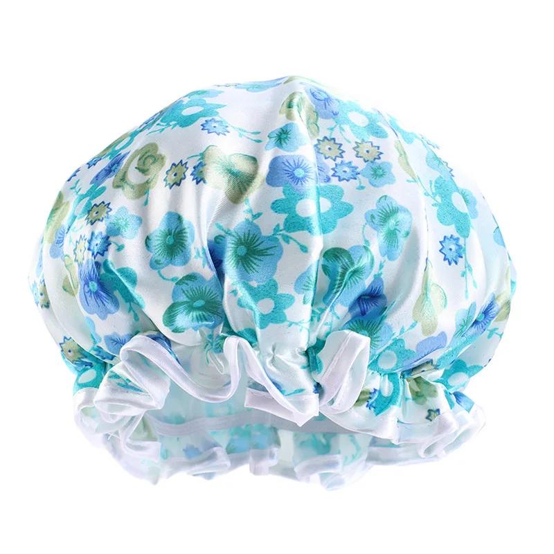 Large Lace Satin Anti-fume Cap PE Lined Waterproof Shower Cap Beauty Home Cap