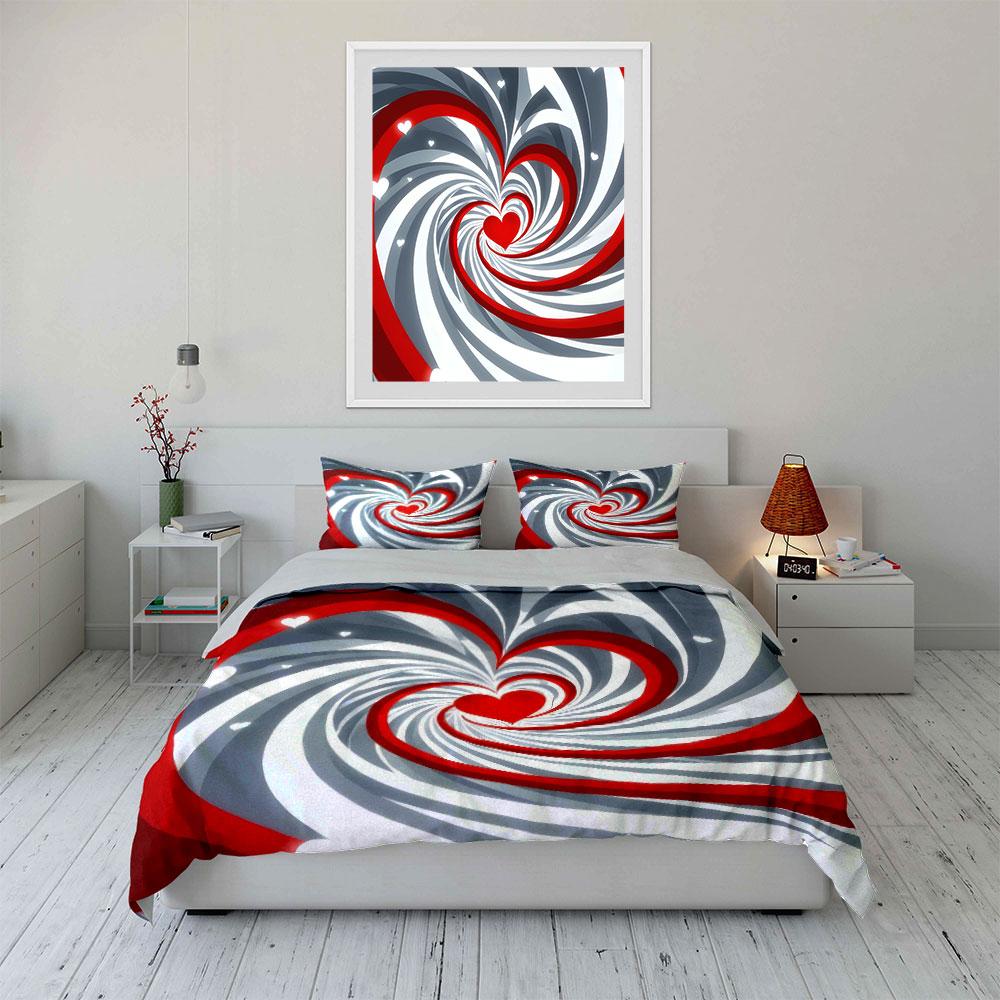 Romantic Heart Decoration Set Bedding Set With 1 Duvet Cover 2 Pillowcases Single Double King Queen, Gift