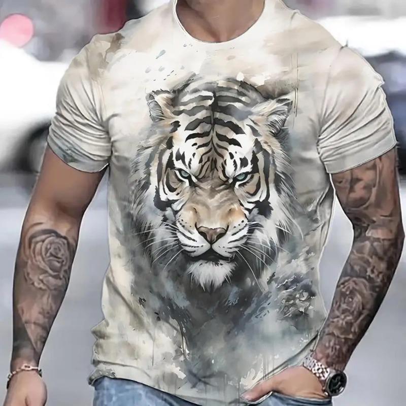 Tiger T-shirt men s 3D Animal 3D printed men s shirt summer short sleeved XXS