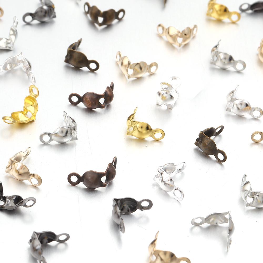 200pcs/lot Connector Clasp 4x7.5mm Crimp End Beads Calotte Fitting Ball Chain Buckle Components For Jewelry Making DIY Bracelets