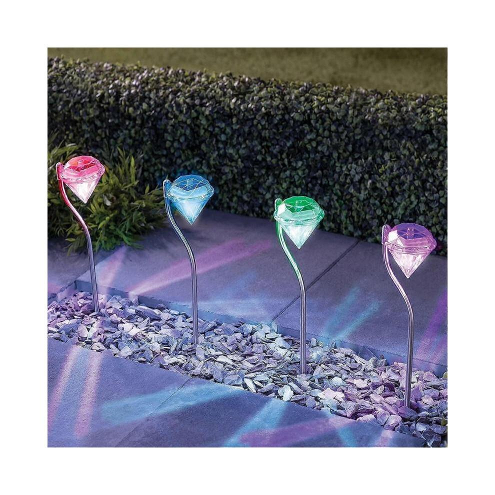 4Pcs Solar Lights Garden LED Colour Changing Diamond Solar Lights