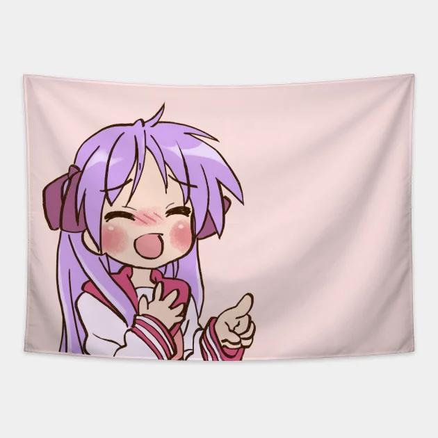 Tsukasa Hiiragi And Her Pink Flip Phone / Lucky Star Tapestry Dormitory Bedhead Sofa Living Room Background Decoration Tapestry