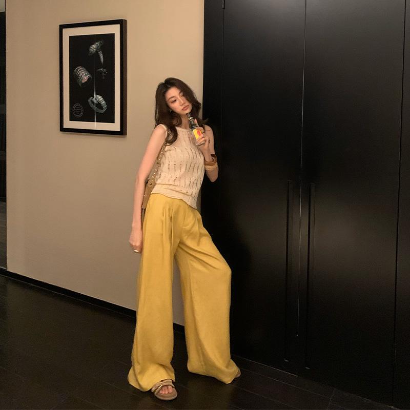 

Wrinkle-Resistant High-Waisted Wide-Leg Pants for Summer 2026 - Lightweight Casual Long Pants XL жовтий