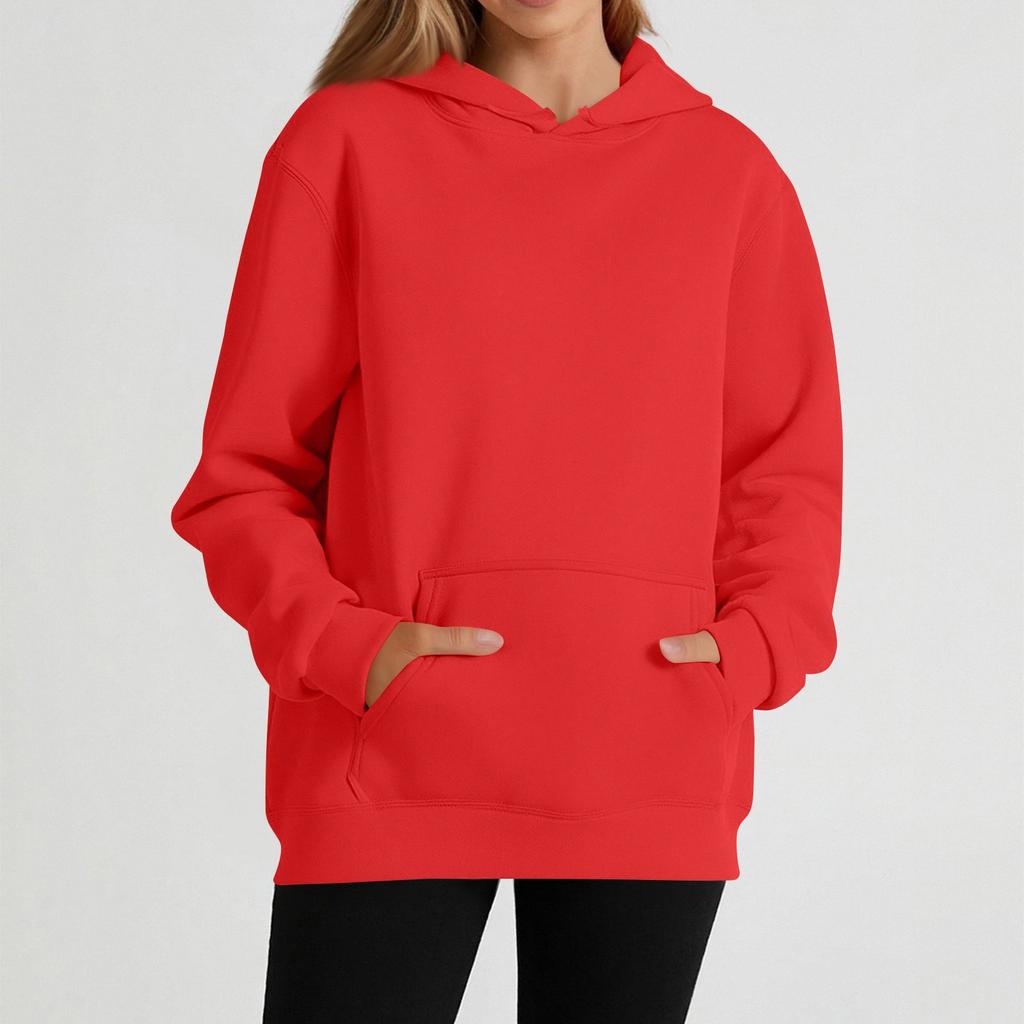 Women's casual long-sleeved solid color hooded sweatshirt