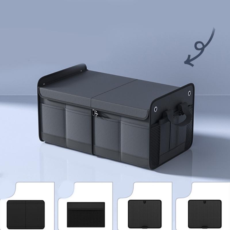 Car Storage Box SUV Cargo Storage Container Storage Tool with Mesh Pocket Car Trunk Organizer Collapsible Auto Accessory