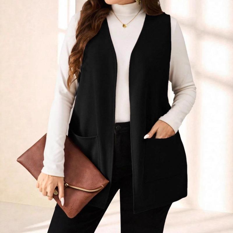 Women Sleeveless Suit Vest Casual Layering Outerwear With Pockets S чёрный