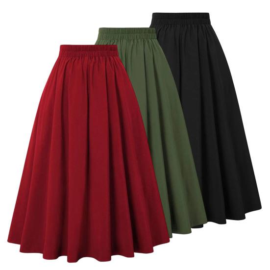 Damenrock, elastisch, hohe Taille, A-Linie, Midirock, kontrastfarbenes Karomuster, breiter Saum, wadenlanger Rock für den Alltag