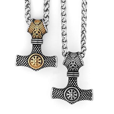 High Quality 316L Stainless Steel Double-sided Viking Rune Men's Pendant Necklace Men's Thor Hammer Pendant Jewelry Gift