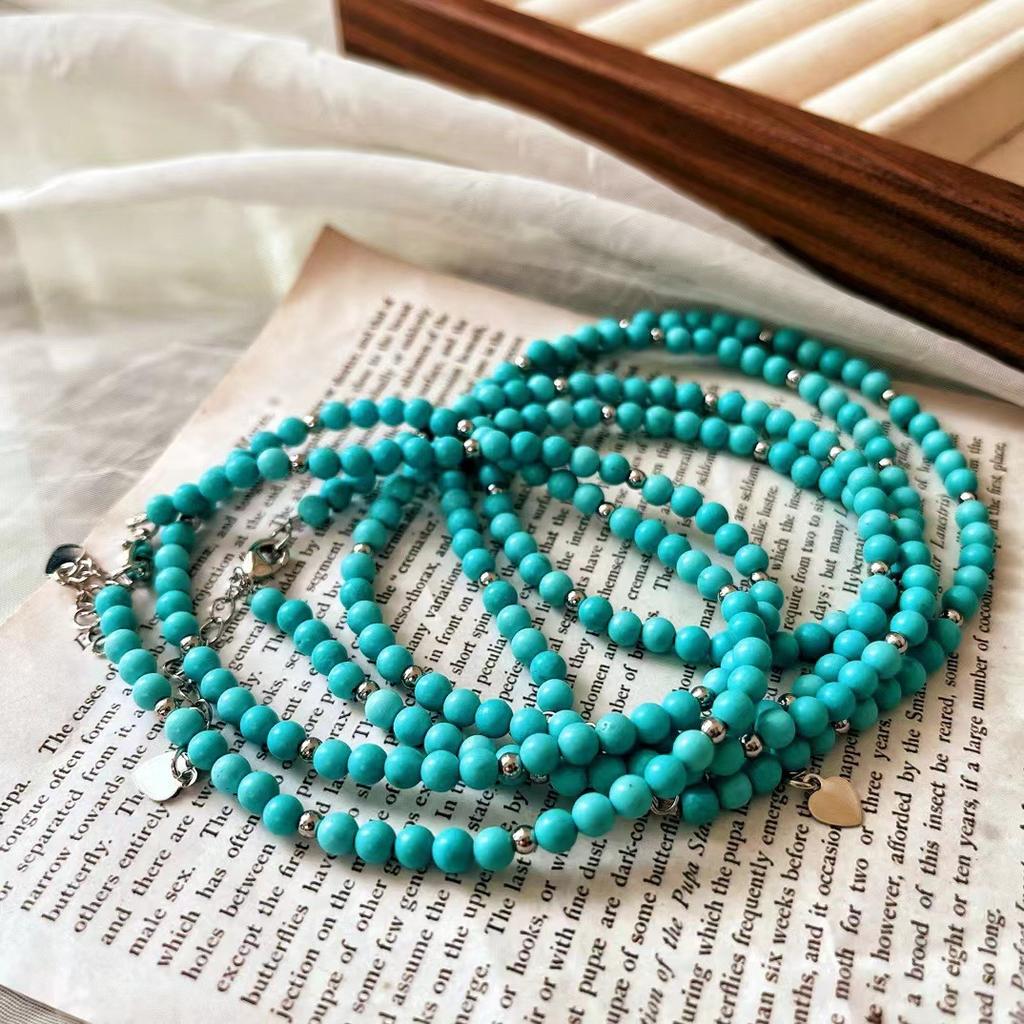 Retro Artificial Turquoise Collarbone Chain Necklace Neck Chain Light Luxury Niche Design Sense Beaded Necklace
