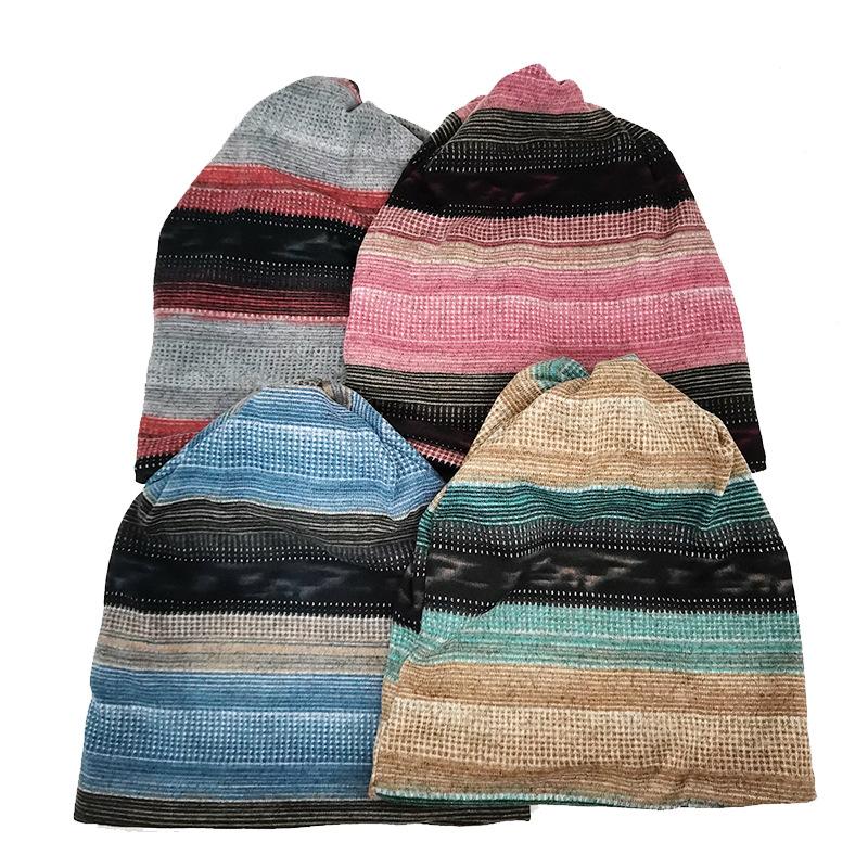 Autumn and Winter Striped Toe Cap Pile Cap for Men and Women, Windproof and Warm, Brimless Cap for Outdoor Use