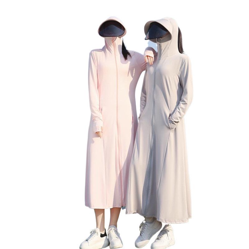 Dámský dlouhý letní kabát z ultra tenkého ledového hedvábí pro ochranu před sluncem