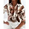 Boutique Pattern Printed Button Long Sleeve Women's Shirt Vintage Elegant Office Fashion Large Size Women's Daily Lapel Shirt