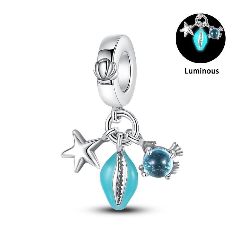 Summer 925  Silver Sailing Ship Lighthouse Luminous Ocean Series Charms Beads Fit Pan 925 Original Bracelets DIY Jewelry