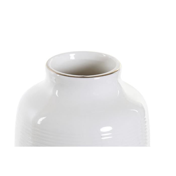 Vase décoratif - Design Boho - 24 cm - Grès blanc - Style ethnique - Avec pompon