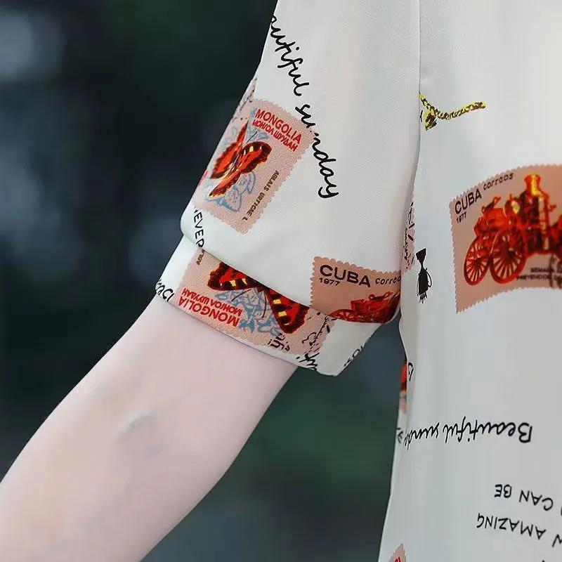 Short Sleeved Shirt for Women's Summer Ladies Loose Casual Shirt Fashionable Printed T-shirt