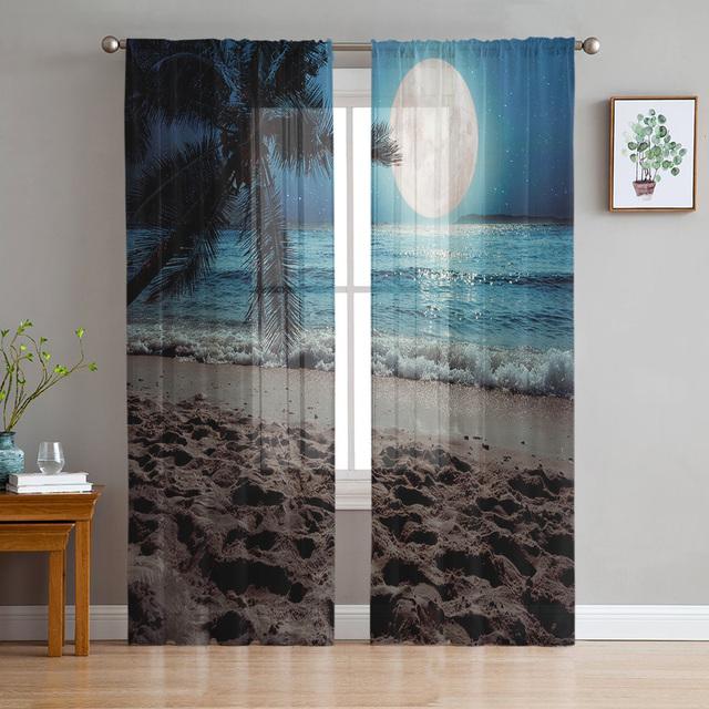 Finestre Rocciose Viste Mare Tende in Tulle Bianco Per Soggiorno Camera da Letto Camera Bambini Cucina Decorazione Finestra Tende Voile Trasparenti