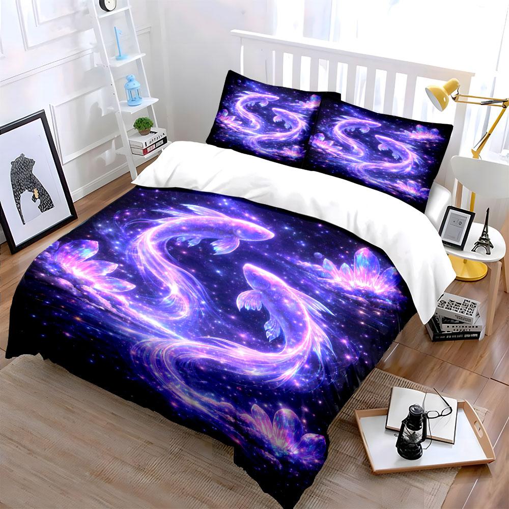 Glowing Fish In Starry Dreamland Bedding Set for Kids Luxury Gift 3pcs Digital Print Comforter Set Soft Comfortable Breathable