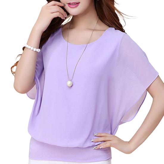 Damen Sommer Tops O-Ausschnitt Kurzarm Chiffon Tops Lockere Passform Einfarbig Dünne Pullover Tops Lässige Büroarbeitsoberteile