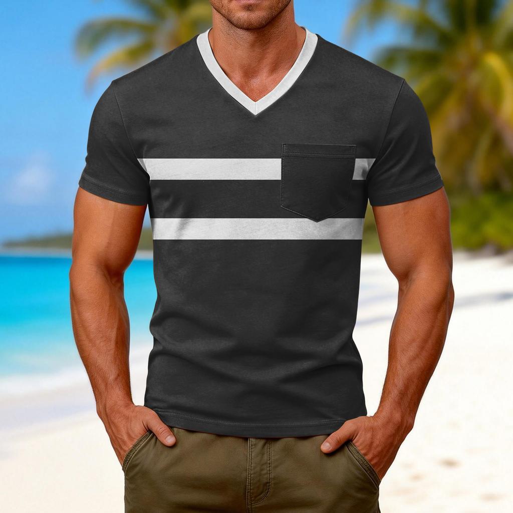 Men's Casual V-Neck Raglan Short-Sleeve Top